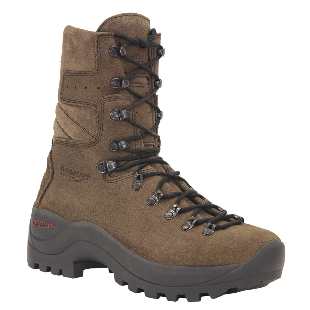 image of brown Wildland Fire firefighting boot with black Kevlar laces on a white background