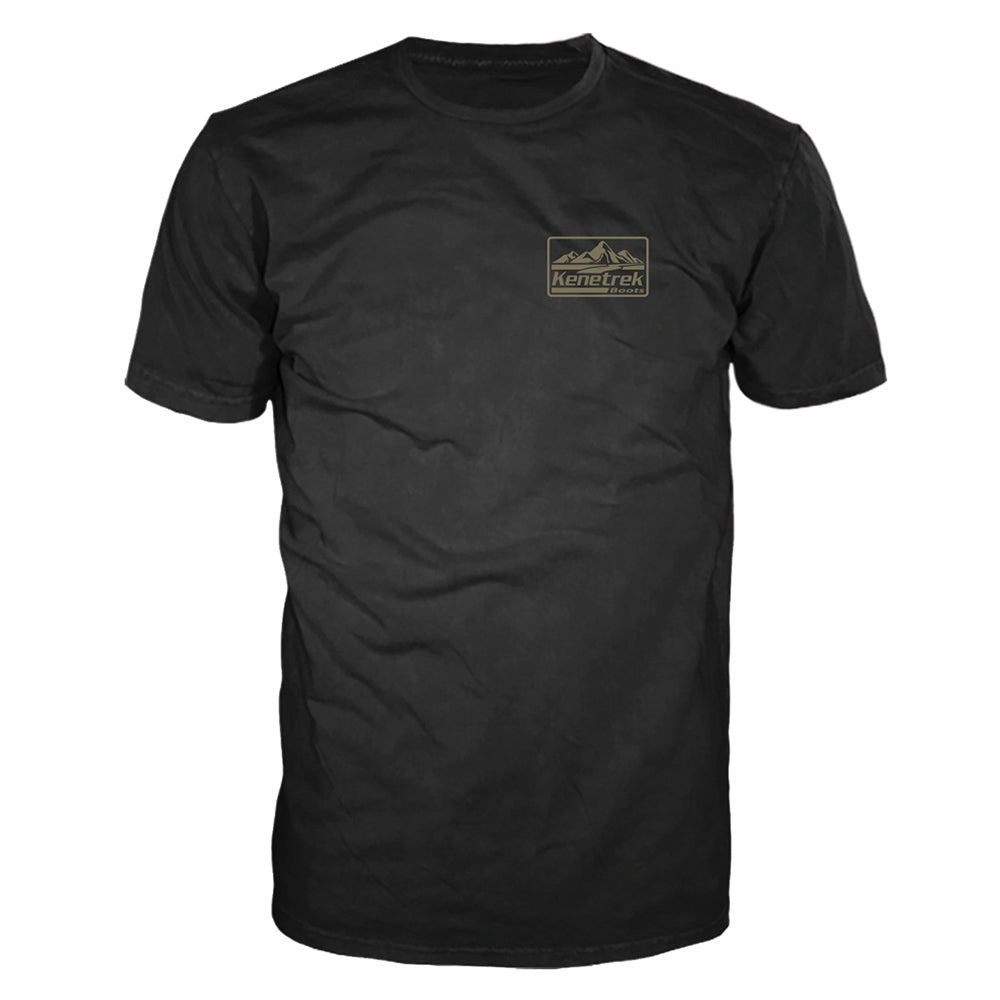 Black t-shirt with Kenetrek logo on left breast against white background
